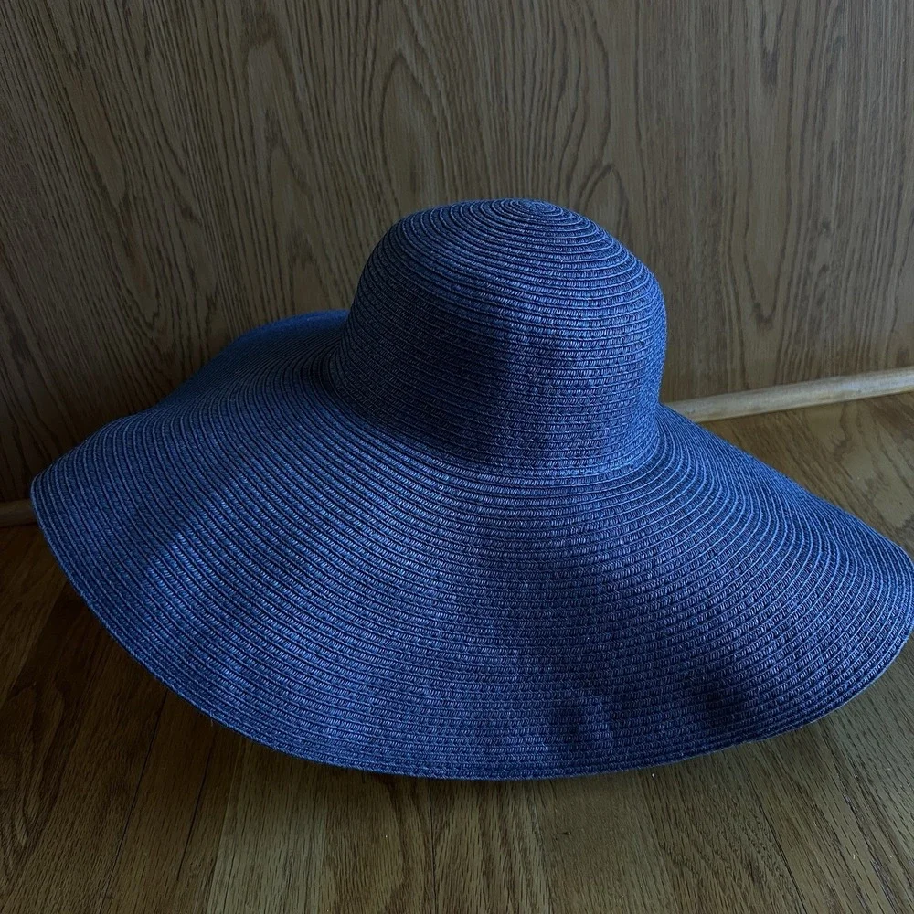 Boden Sun Hat Wide Brim Navy Vacation Beach Nautical Floppy Paper 21.5 Small/Med